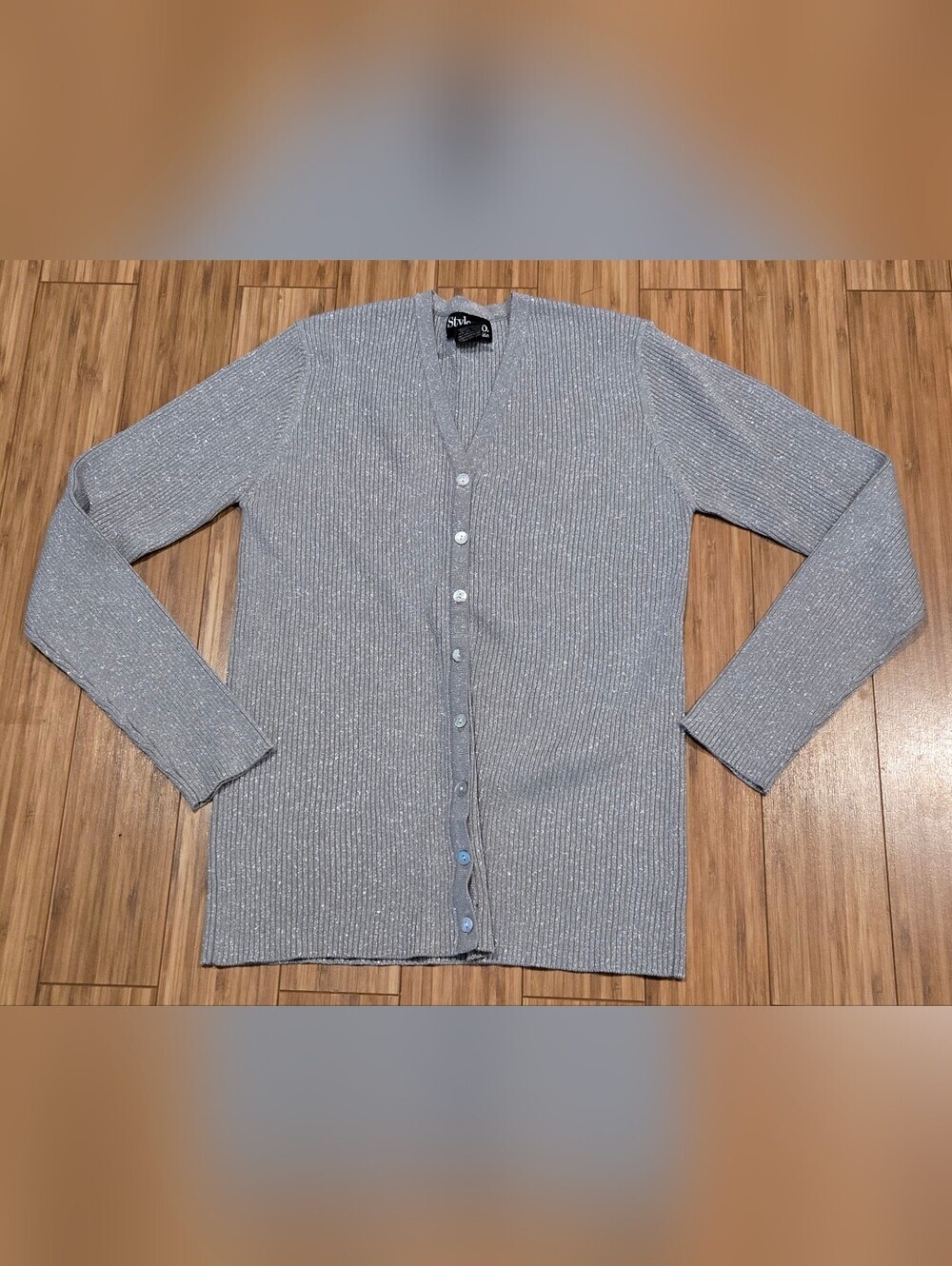 Style & Co Silver-Gray Ribbed Button Cardigan Sweater With Sparkles